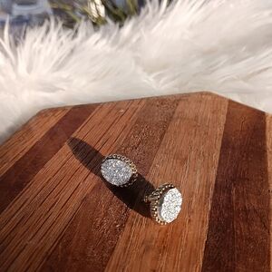 Sugarfix Gold Tone Metallic Druzy Silver Stud Earrings